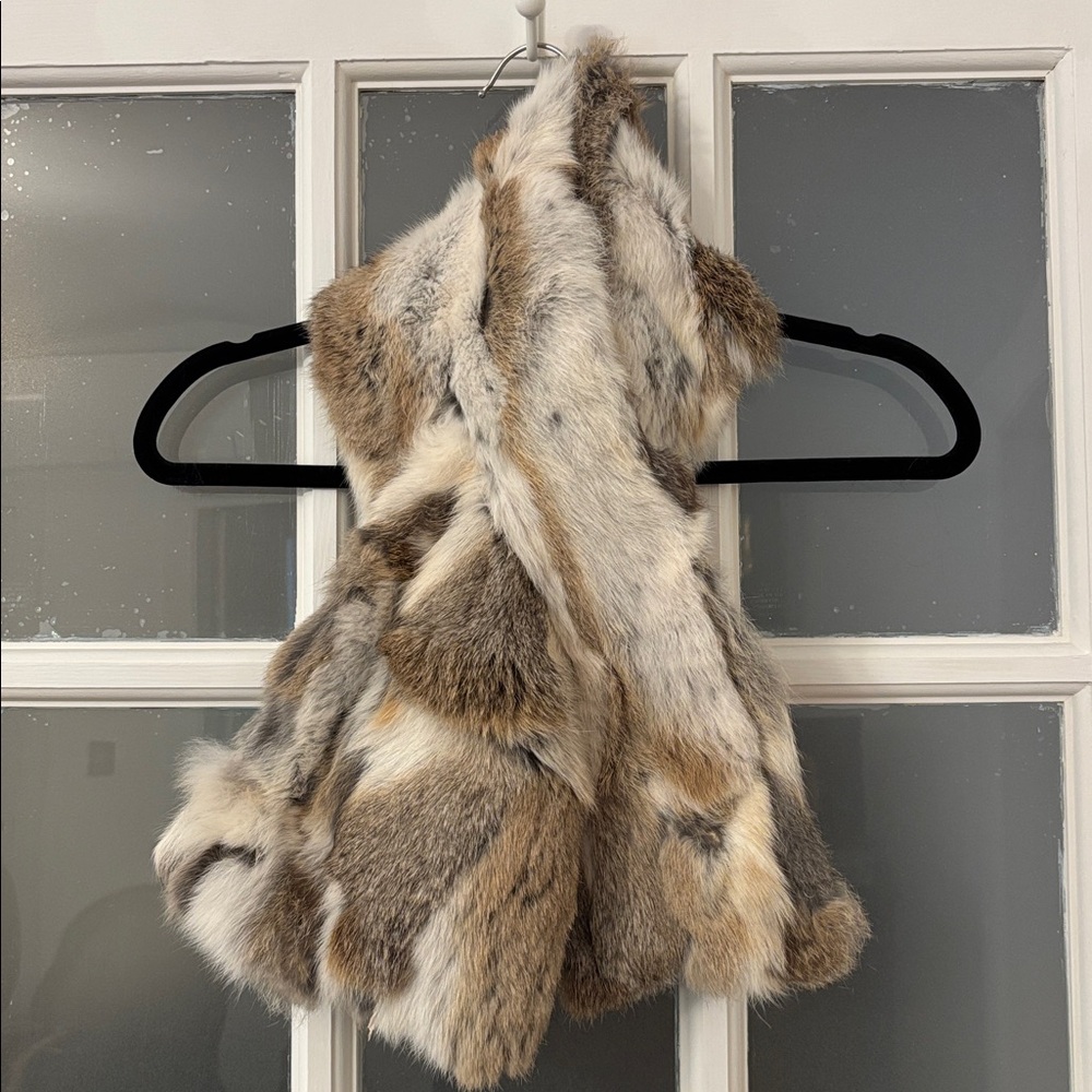 Adrienne Landau Real Fur Scarf in Tan and Cream